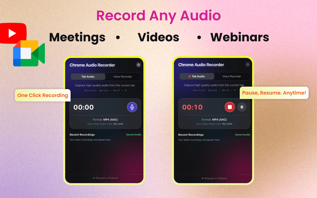 Recording tab audio for meetings, videos, and webinars in one click