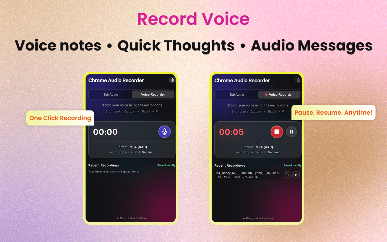 Recording voice notes and audio messages from the microphone